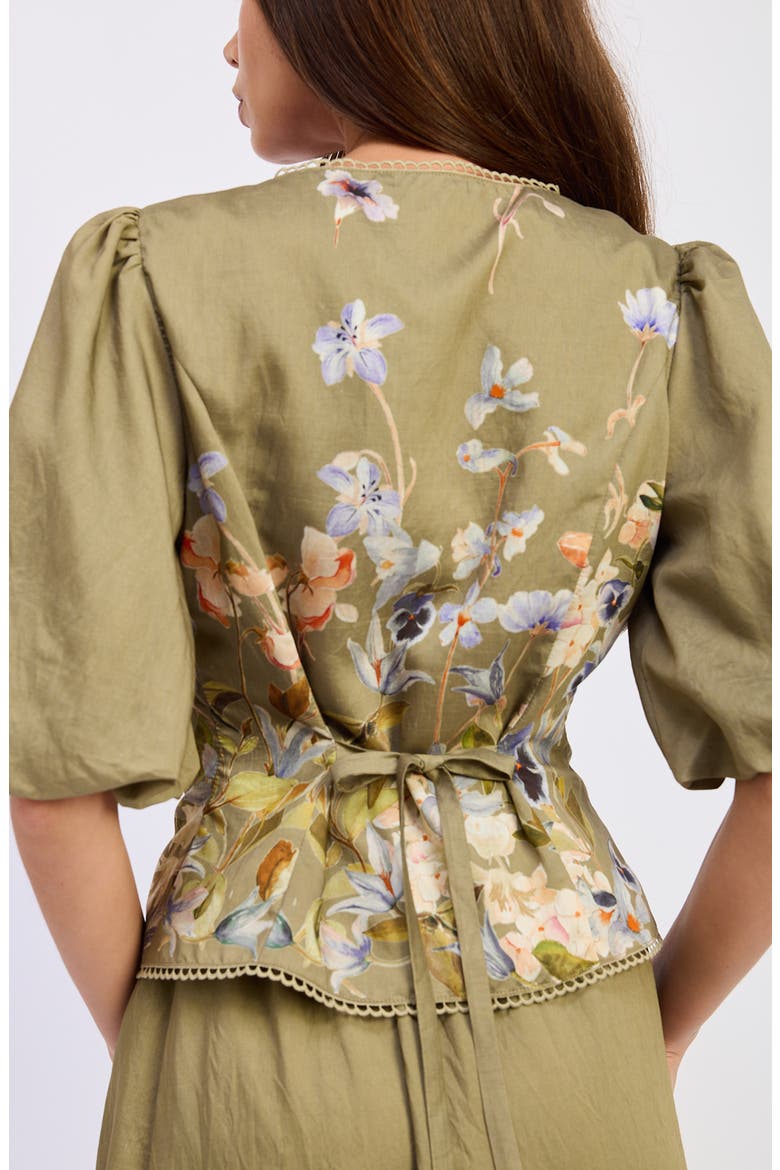 Yvette Floral Puff Sleeve Top, Alternate, color, OLIVE BLUE FLORAL