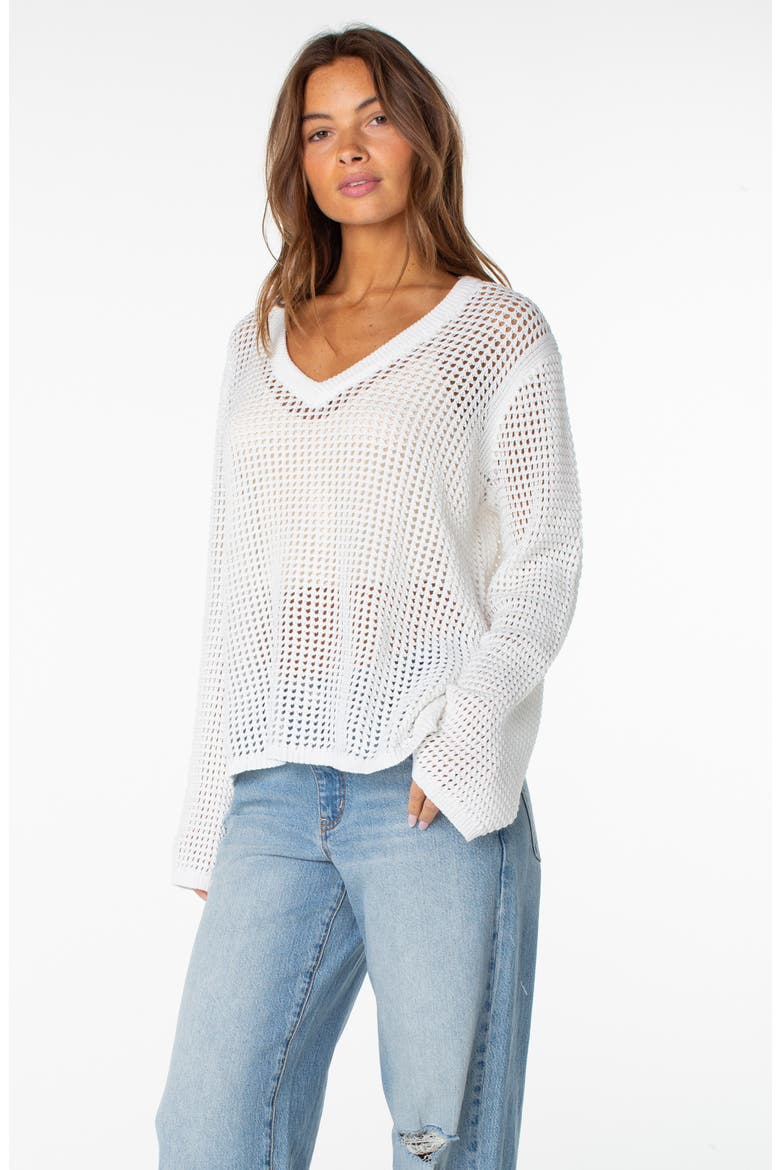 Summer Nights Open Knit V-Neck Top, Alternate, color, CLOUD DANCER