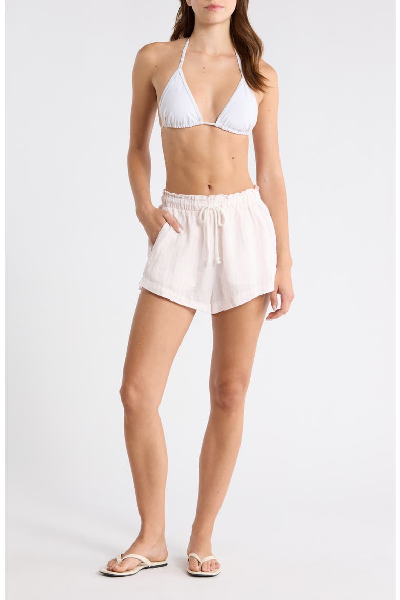 Getaway Linen Cover-Up Shorts, Main, color, BUNGALOW DELIGHT/ COCONUT