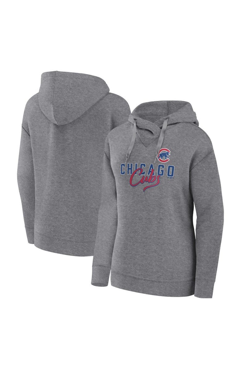 FANATICS Women's Fanatics Branded Heather Gray Chicago Cubs Script Favorite Lightweight Fitted Pullover Hoodie, Main, color, Heather Gray