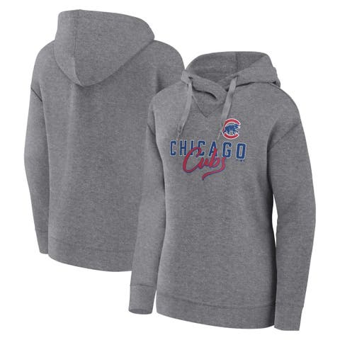 Women's Fanatics Branded Heather Gray Chicago Cubs Script Favorite Lightweight Fitted Pullover Hoodie
