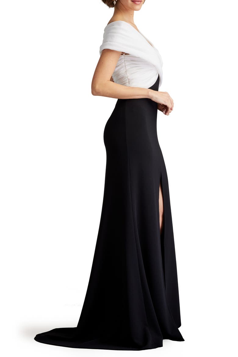 Portrait Neck Taffeta Gown, Alternate, color, IVORY/ BLACK