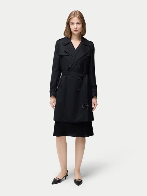 Gobi Mongolian Cashmere Double Breasted Cashmere Trench Coat In Black