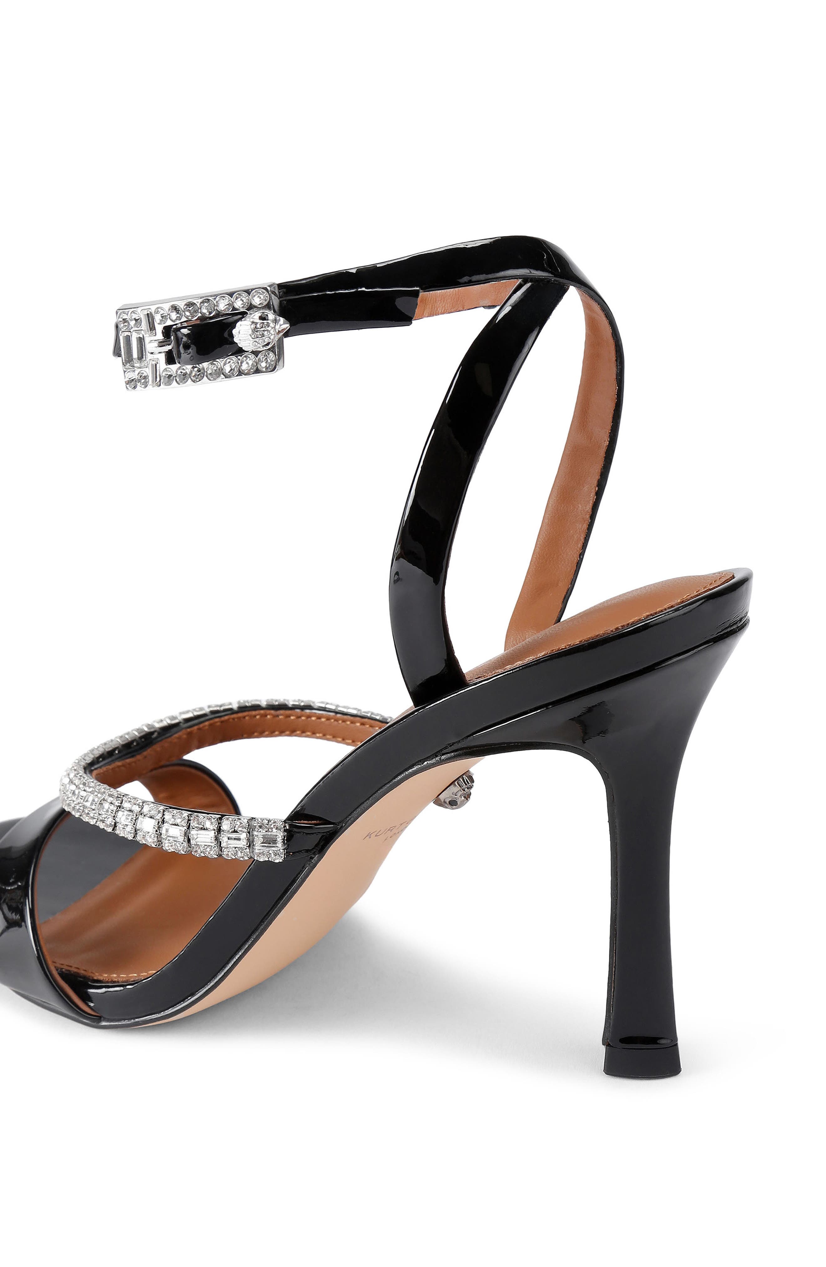Kurt Geiger London Crystal Embellished Patent Ankle Strap Sandal, Alternate, color, Black