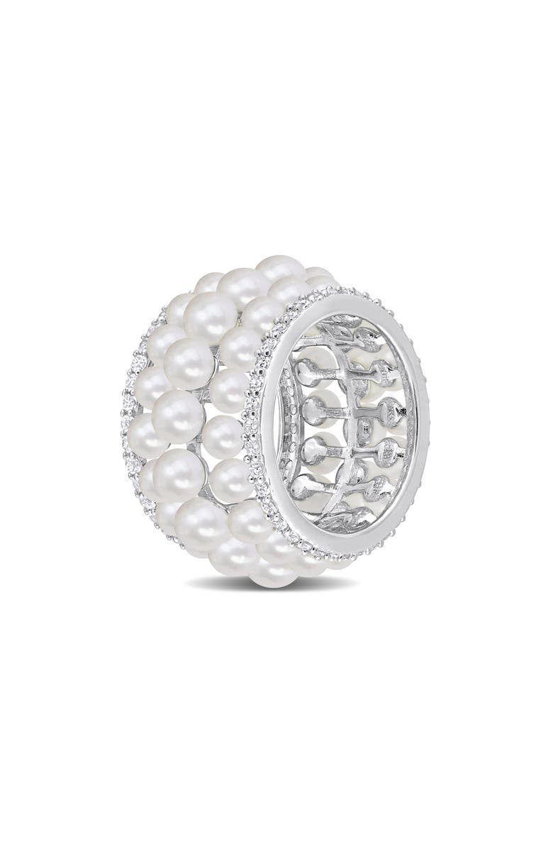 DELMAR 14K White Gold 3–3.5mm Cultured Freshwater Pearl & Lab Created White Sapphire Ring, Alternate, color, 