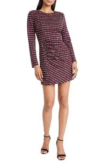 Donna Morgan For Maggy Tweed Jacquard Long Sleeve Mini Dress In Multi