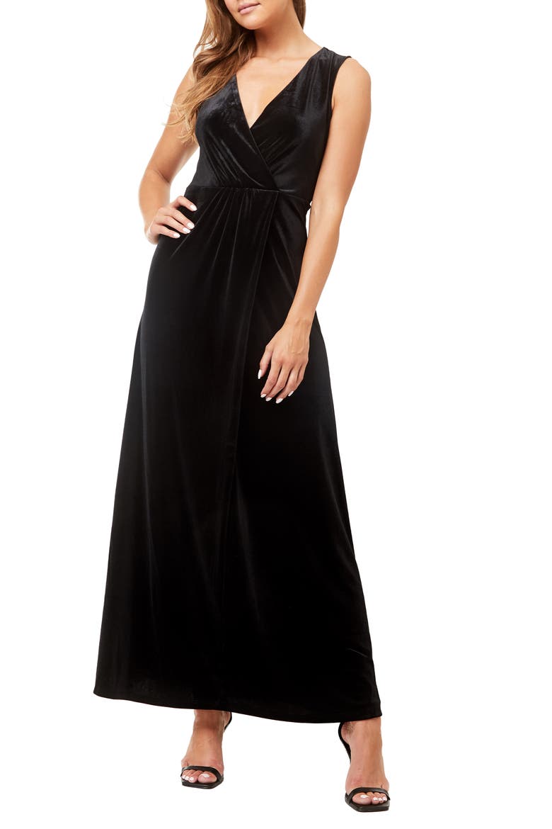 Munich Velvet Twist Front Sleeveless Maxi Dress, Main, color, BLACK