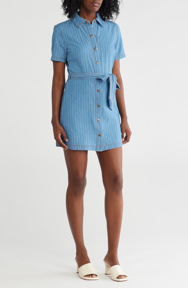Steve Madden Jolene Stripe Short Sleeve Chambray Shirtdress, Main, color,