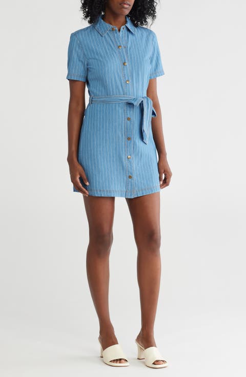 Jolene Stripe Short Sleeve Chambray Shirtdress