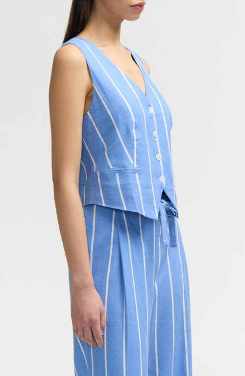 Nvlt Women's Button Front Basic Vest In Blue/white Stripe