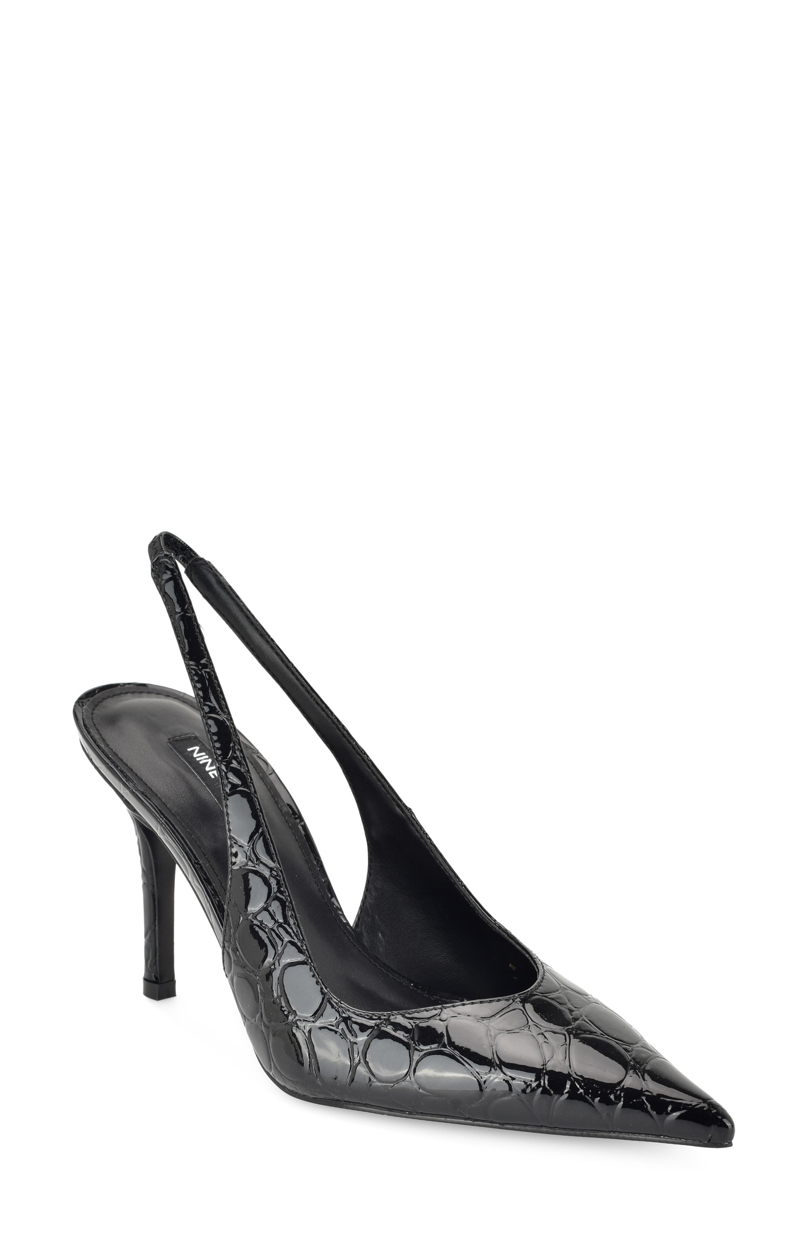 Gerts Slingback Pointed Toe Pump, Main, color, BLACK EMBOSSED CROC