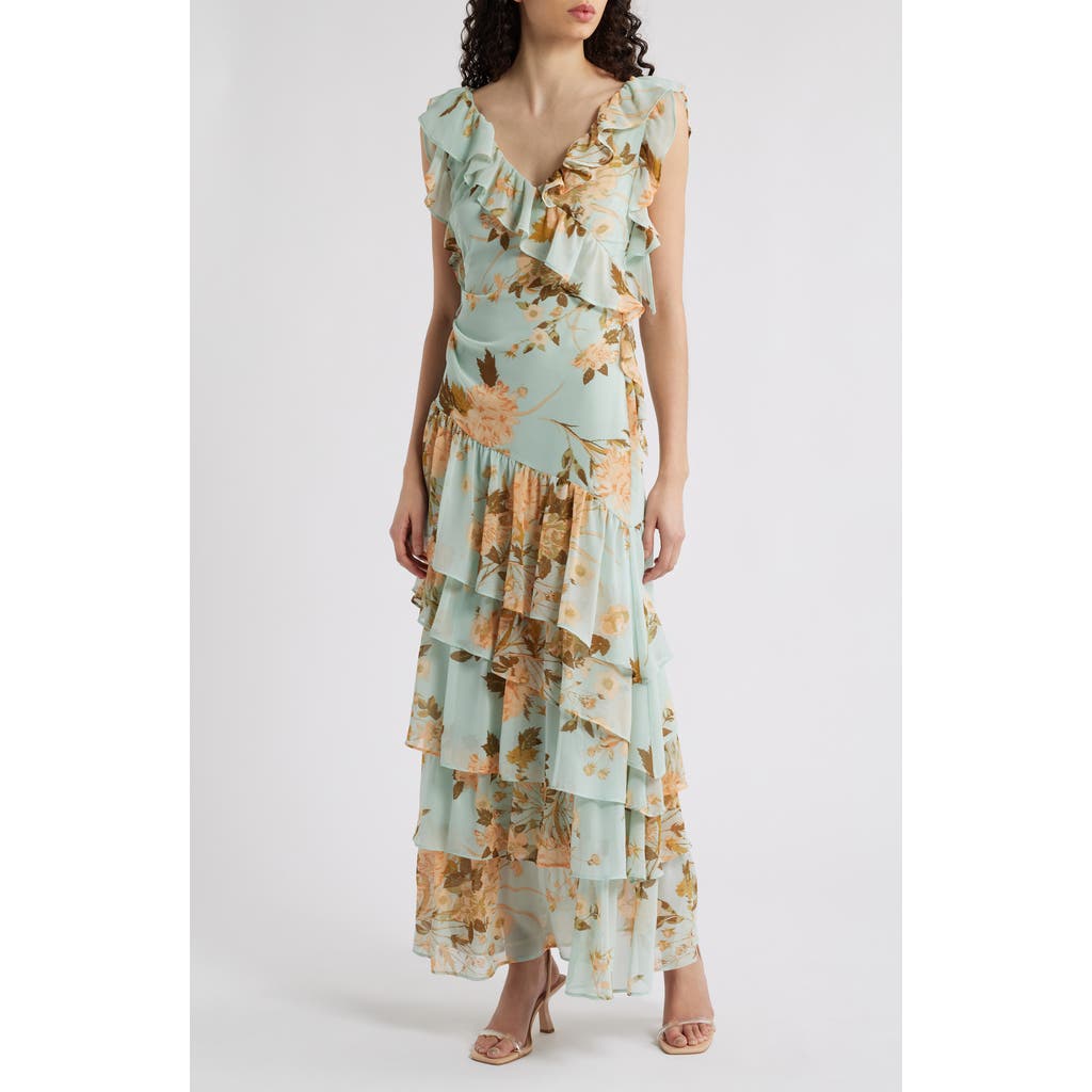 Chelsea28 Cap Sleeve Cascading Ruffle Gown