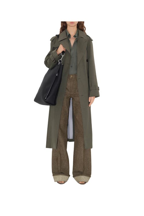 Burberry Long Stretch Wool Trench Coat In Moss Melange