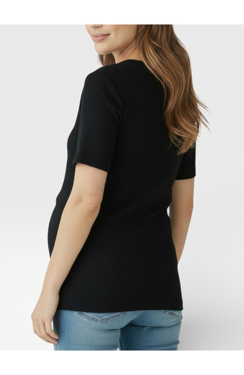 MOTHERHOOD MATERNITY Crew Neck Cross Over Nursing Short Sleeve Top, Alternate, color, Black