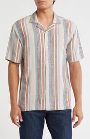 TRUTH Stripe Linen Blend Camp Shirt