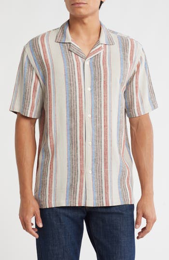 Truth Stripe Linen Blend Camp Shirt In Multi