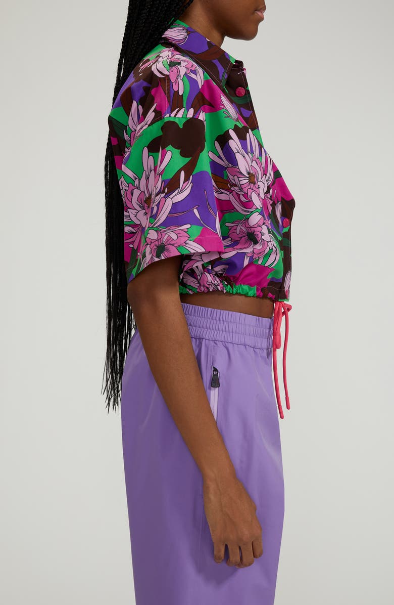 Moncler Floral Cotton Poplin Snap-Up Crop Shirt, Alternate, color,