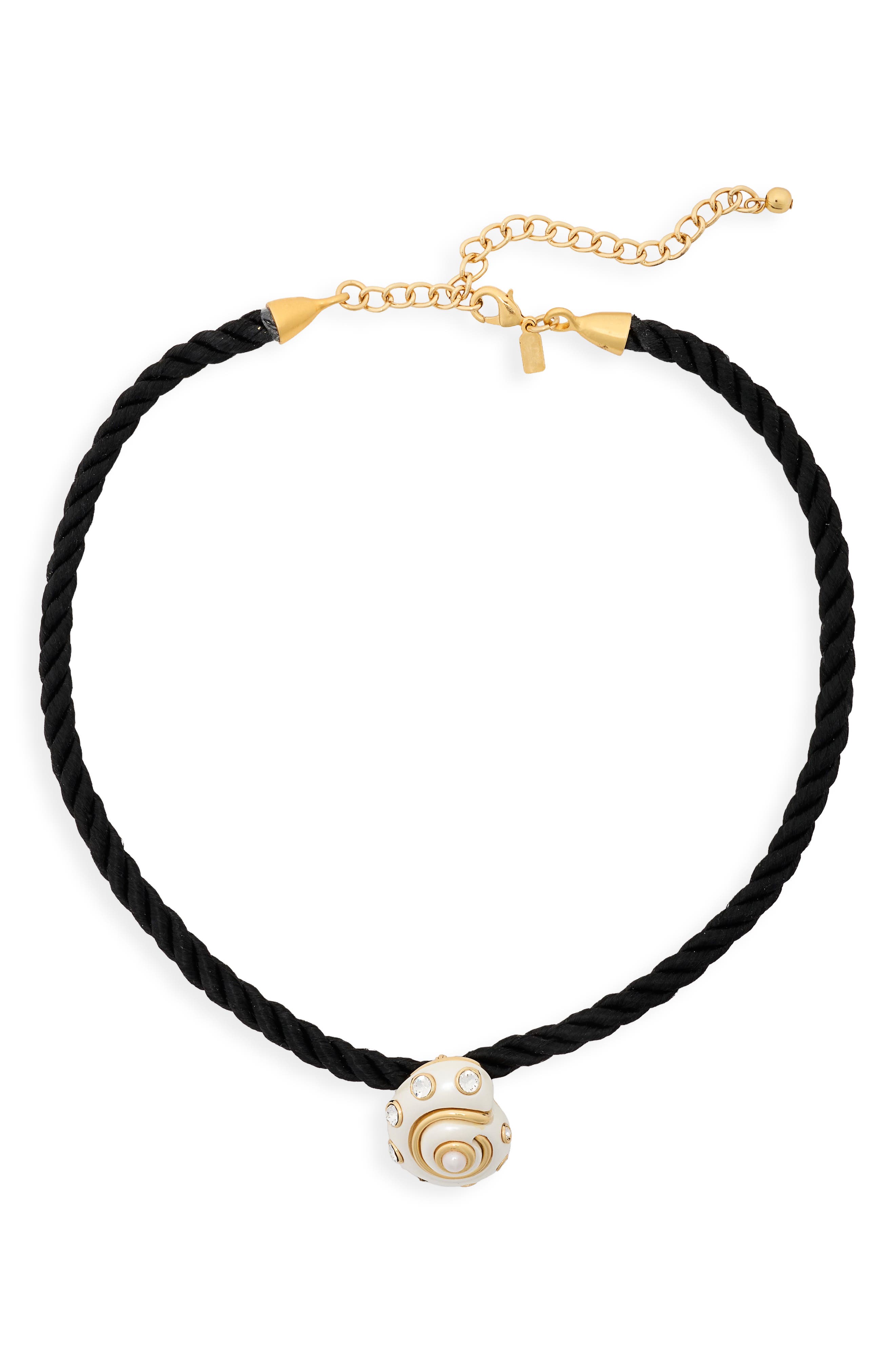 Kenneth Jay Lane Faux Pearl & Crystal Shell Pendant Necklace