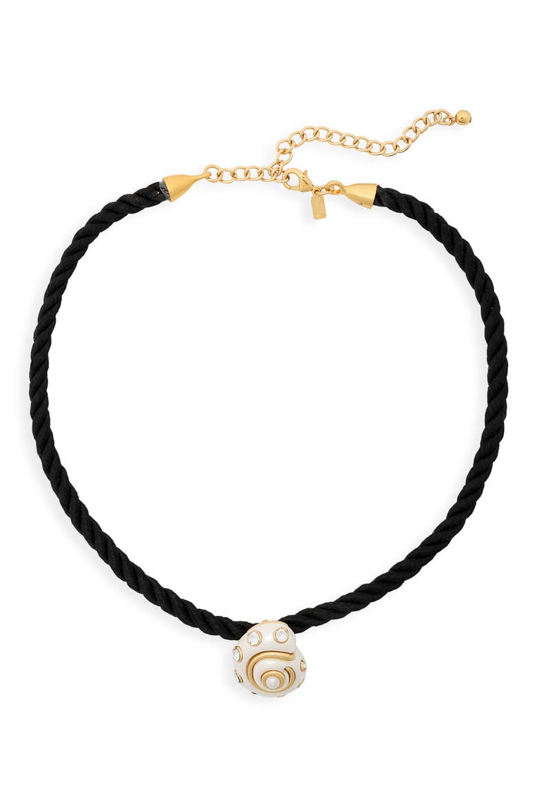 Faux Pearl & Crystal Shell Pendant Necklace, Main, color, GOLD
