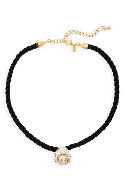 Faux Pearl & Crystal Shell Pendant Necklace