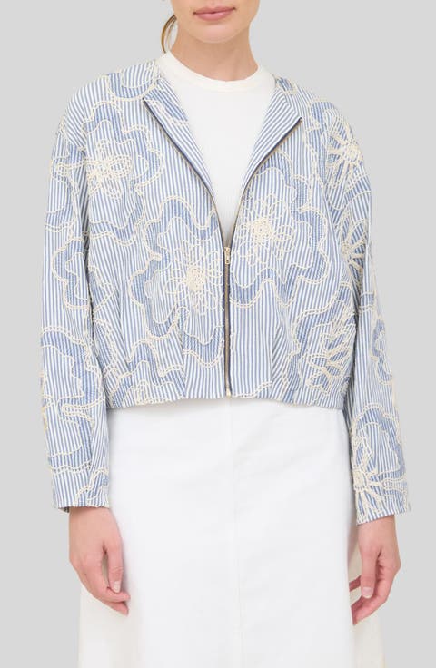 Embroidered Detail Stripe Bomber Jacket