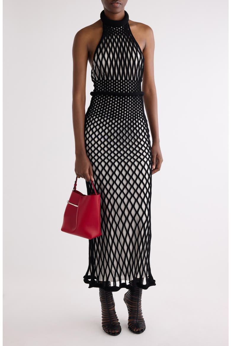 Mesh Halter Neck Dress, Alternate, color, BLACK/ IVORY