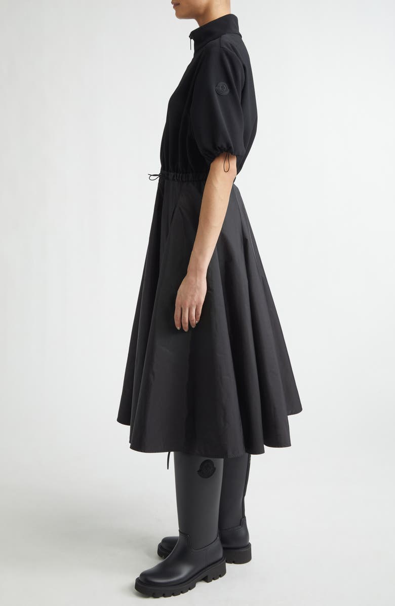 Moncler Mixed Media Technical Midi Shirtdress, Alternate, color, Black