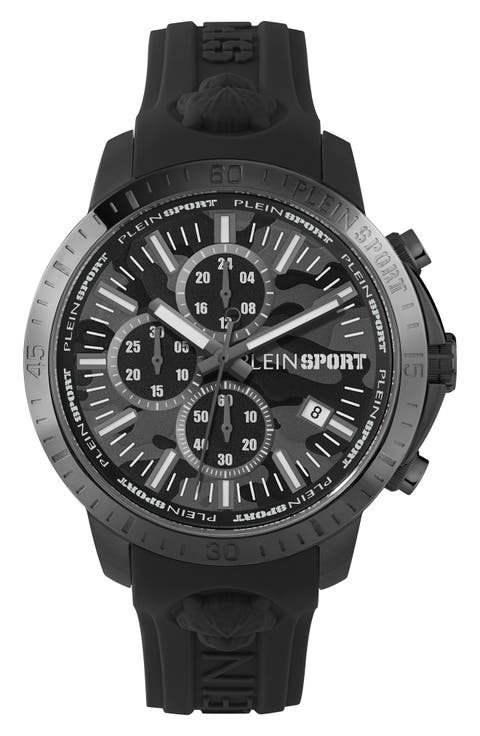 Camo Dial Three-Hand Quartz Silicone Strap Watch, 43mm