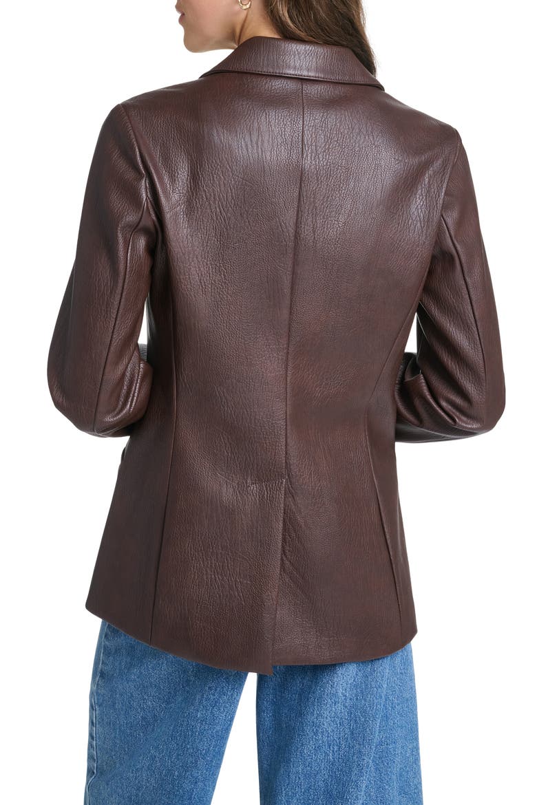 Faux Leather Blazer, Alternate, color, DARK BROWN