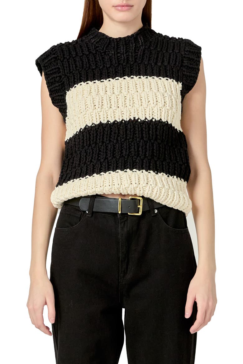 Chunky Stripe Sweater Vest, Main, color, BLACK/ IVORY