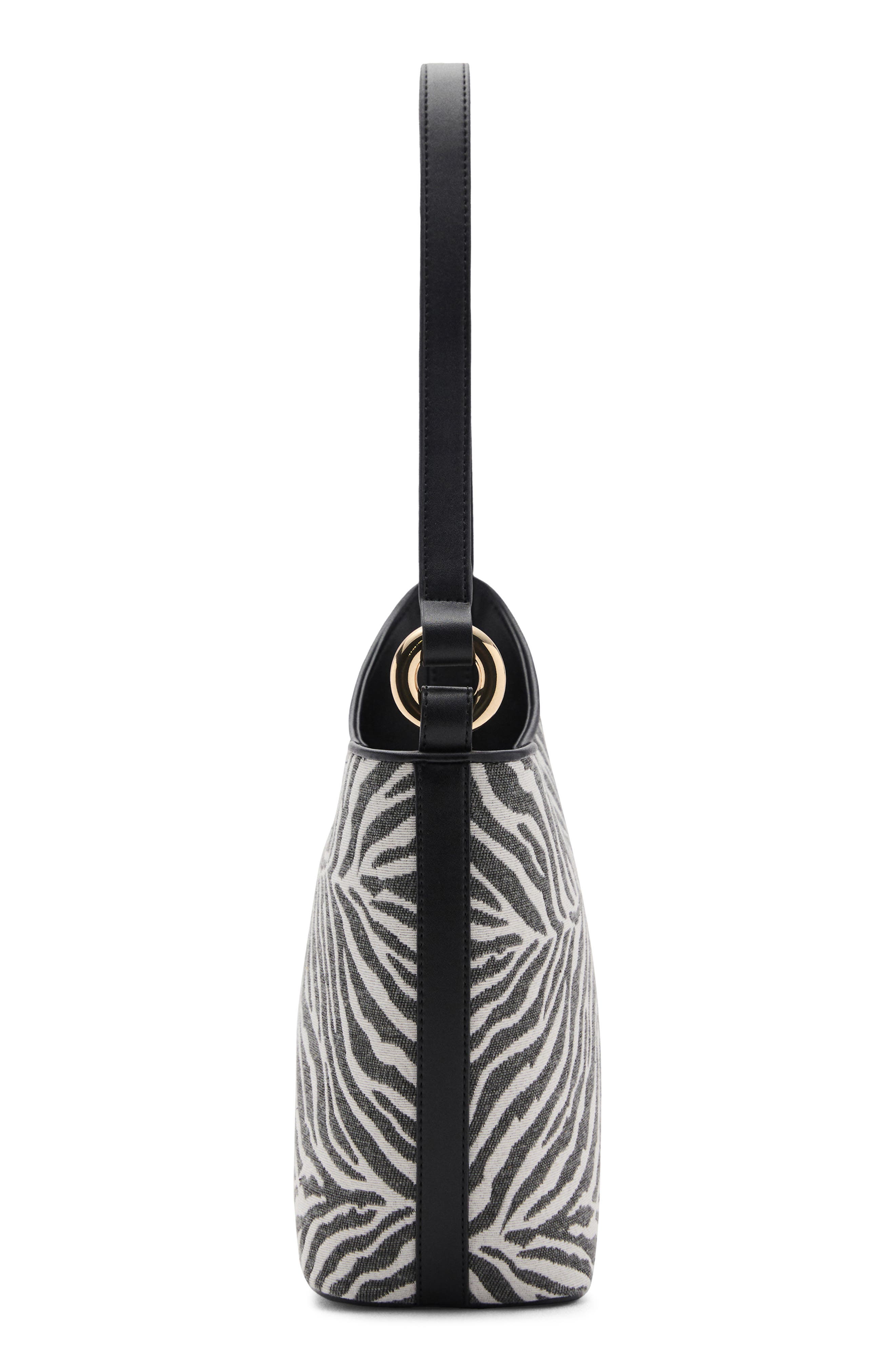 Zebra Print Canvas Bucket Bag, Alternate, color, BLACK