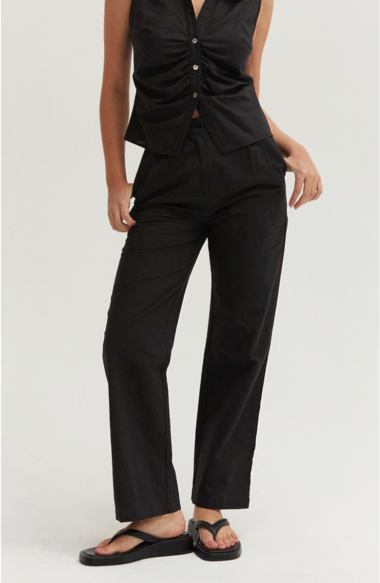 CRESCENT Straight Leg Linen Trousers, Alternate, color, Black