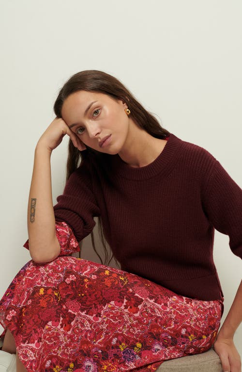 Derek Lam Gabriella Mixed Media Long Sleeve Midi Dress In Burgundy/pink Multi