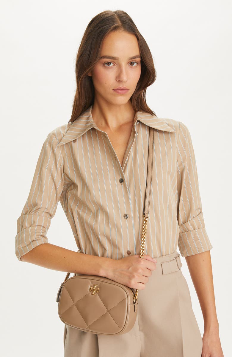 Tory Burch Kira Diamond Quilted Leather Camera Bag, Alternate, color, Taupe Oak