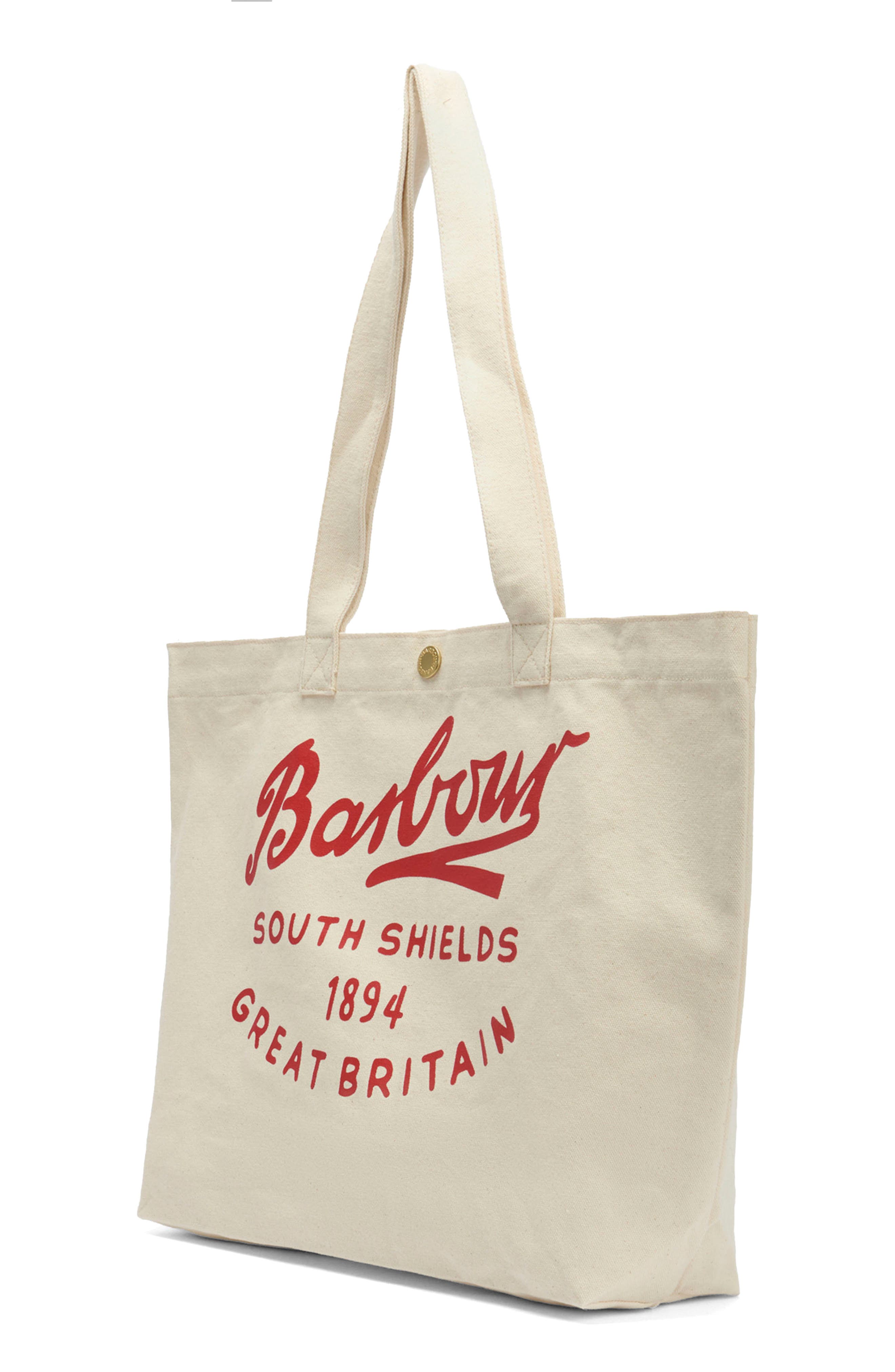 Barbour Script Cotton Canvas Tote, Alternate, color, Red Logo