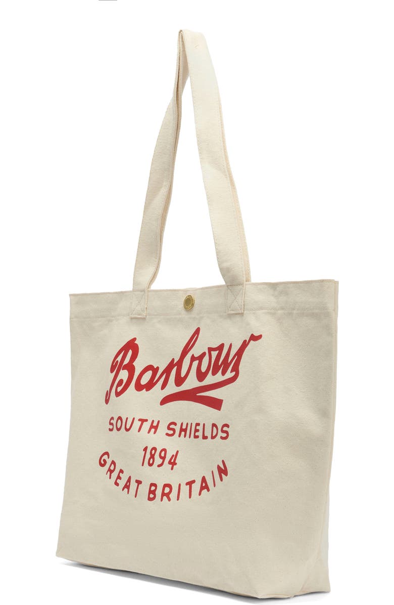 Barbour Script Cotton Canvas Tote, Alternate, color, Red Logo