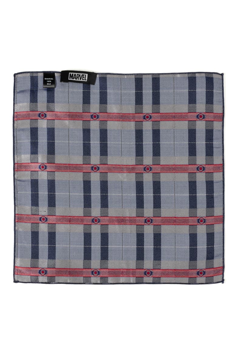 Marvel Captain America Plaid Silk Pocket Square, Alternate, color, GRAY