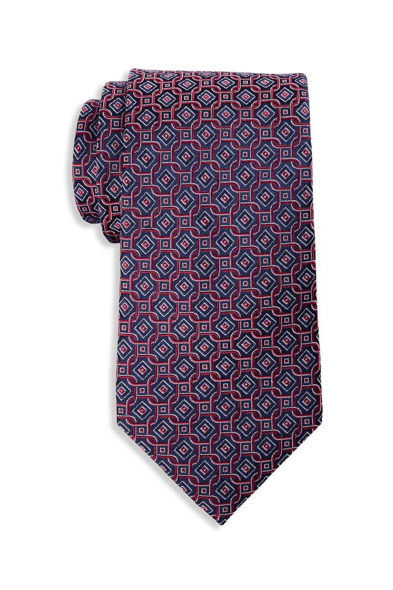 Big & Tall Tonal Geometric Link Silk Tie, Main, color, NAVY