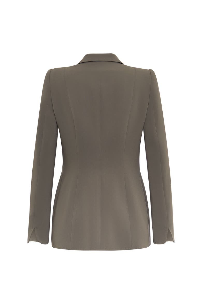 Classic Blazer With Sharp Shoulders in graphic zebra print, Alternate, color, Khaki