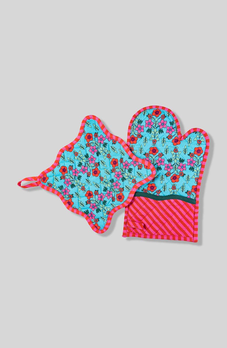 Furbish Turquoise Pot Holder & Oven Mitt, Main, color, 