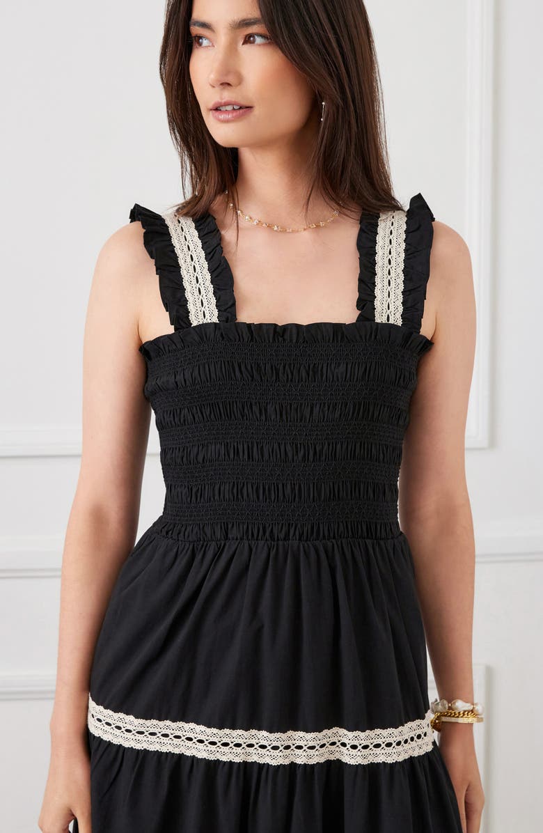 Karen Kane Tiered Midi Dress, Alternate, color, Black W/ Natural