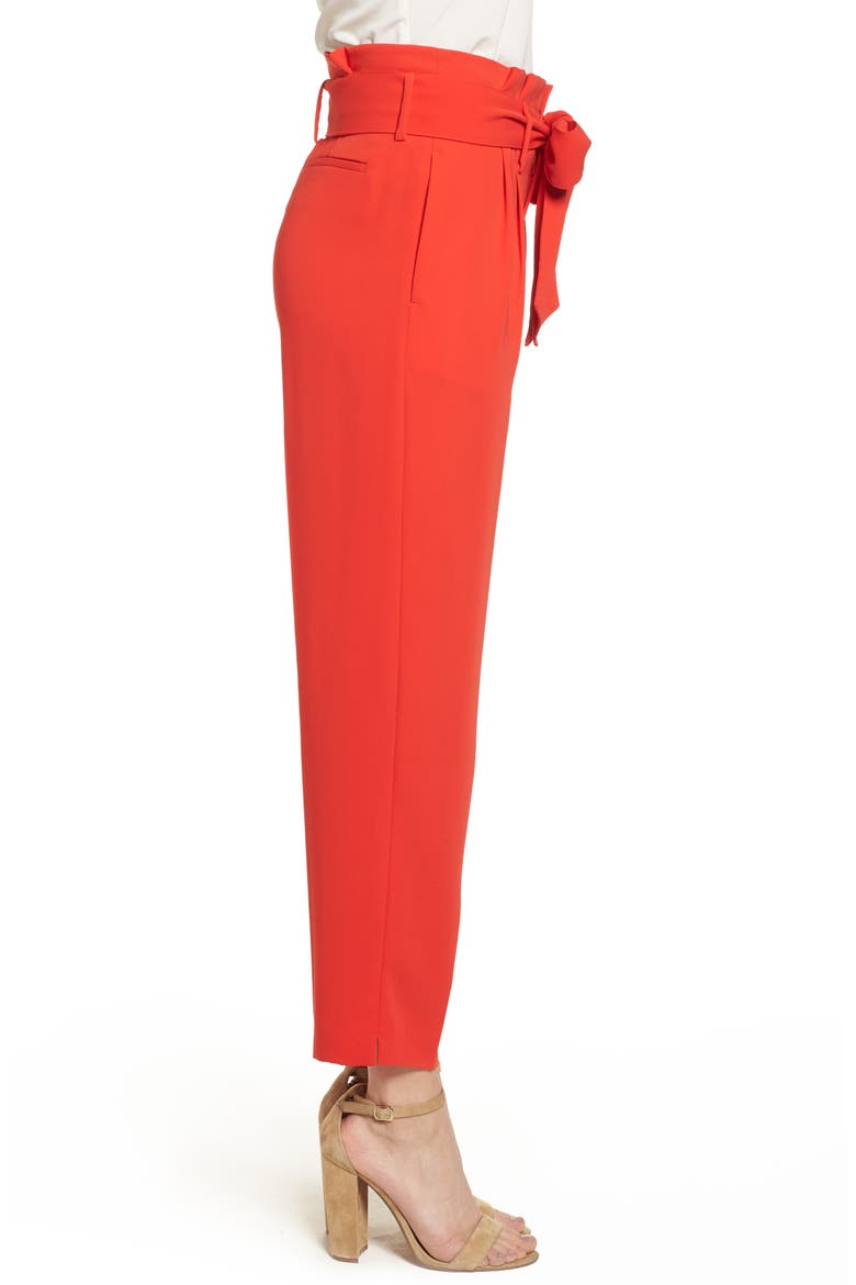 Paperbag Waist Crop Trousers, Alternate, color, RED POP