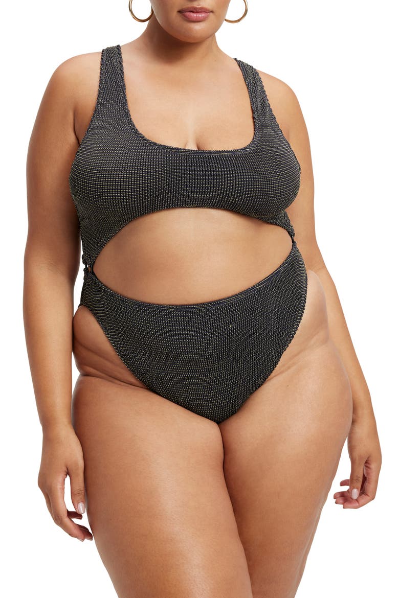 Always Fits Metallic Cutout One-Piece Swimsuit, Alternate, color, BLACK001