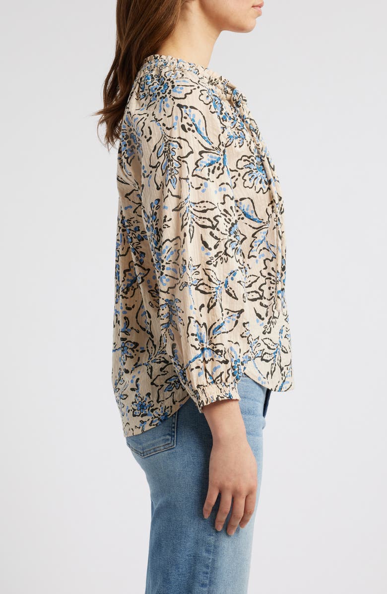 Wit & Wisdom Floral Cotton Peasant Top, Alternate, color, Stone/ Blue Crush Multi