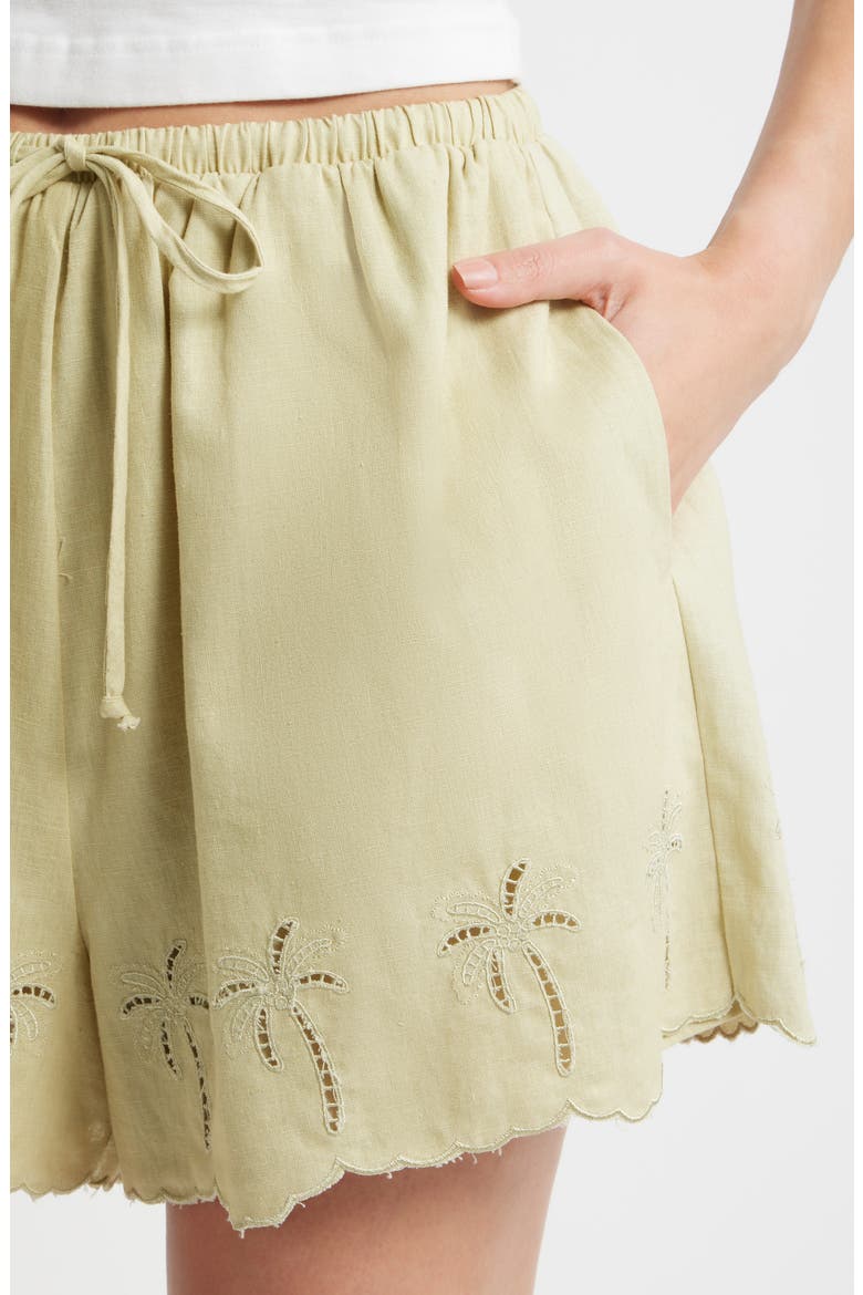 Lia Eyelet Tie Waist Linen & Cotton Shorts, Alternate, color, SAGE GREEN