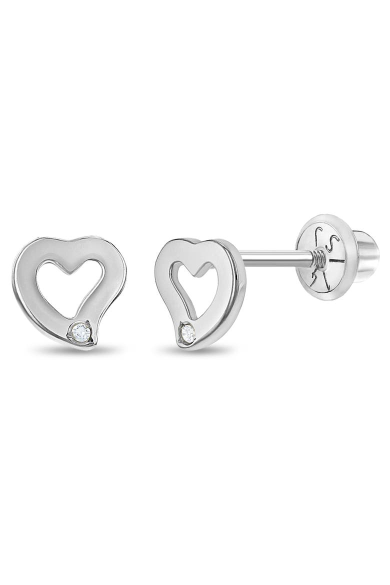 14k Open Heart Diamond Earrings, Main, color, Silver