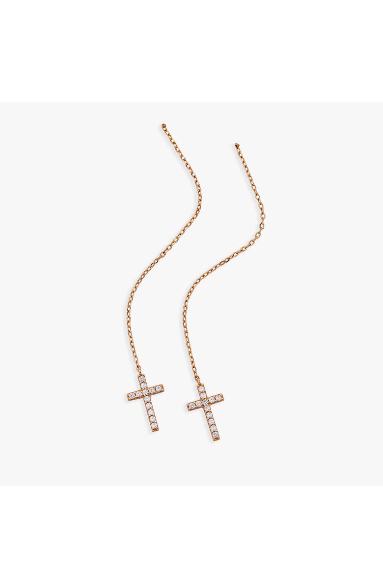 Alex and Ani Delicate Pave Cross Threader Earrings, Main, color, Gold