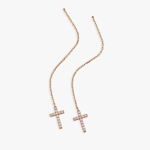Delicate Pave Cross Threader Earrings