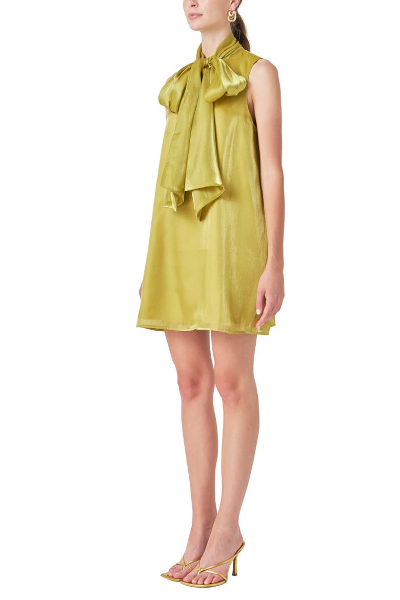Bow Neck Organza Minidress, Alternate, color, CHARTREUSE