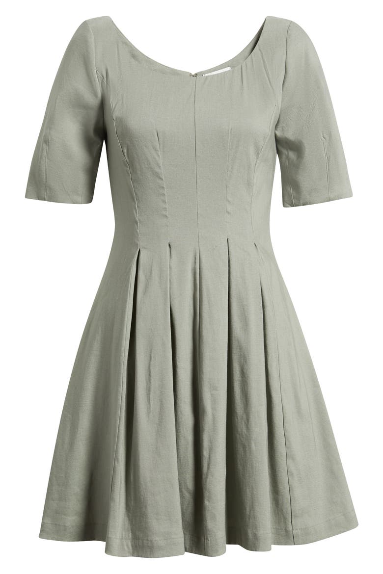 Scoop Neck Linen Blend Dress, Alternate, color, GREEN CHAPARRAL